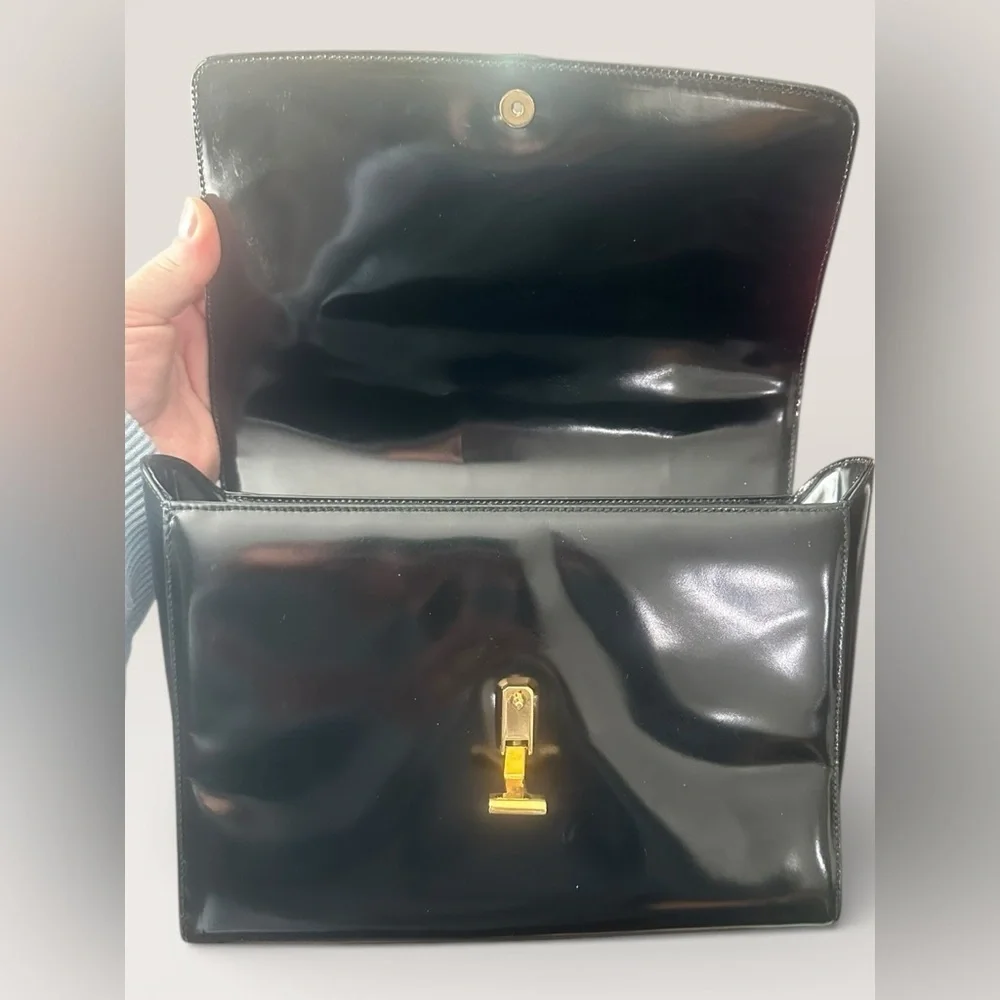 Tiffany & Co Vintage Classic Black Patent Leather Top Handle Bag Made in Italy